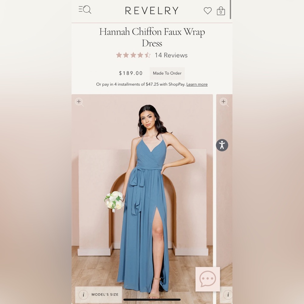 Revelry Dusty Blue Hannah Chiffon Faux Wrap Dress - Size 6